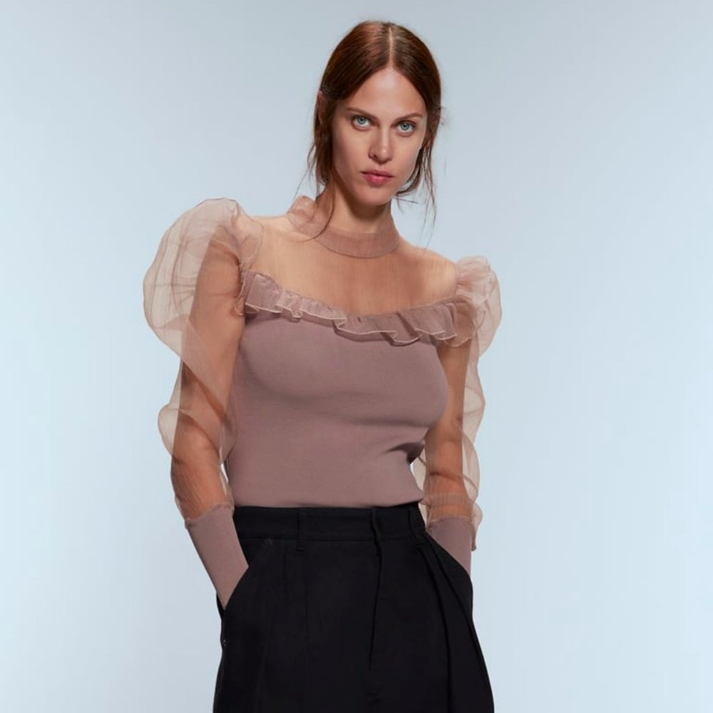 ZARA CONTRASTING ORGANZA TOP